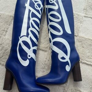 Blue Leather Knee-High Boots
